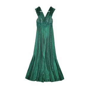 Vintage Petra Nightgown Long Dress Womens Large Green Illusion Lace Glamourous
